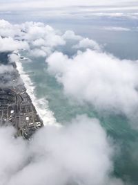 High angle view of buildings in city against sky