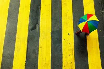 Close-up high angle view of multi colored umbrella