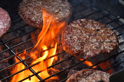 Close-up of meat on barbecue grill