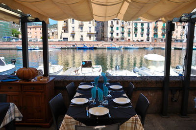 Chairs and tables in restaurant