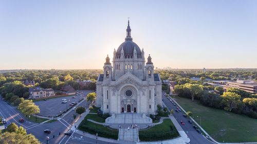 View of st paul cathedral against clear sky during sunset