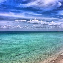 Scenic view of sea against cloudy sky