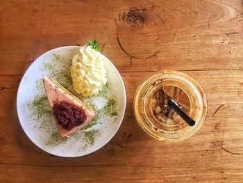 High angle view of food in plate on table