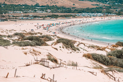 High angle view of beach against sea