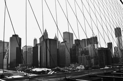 View of suspension bridge in city