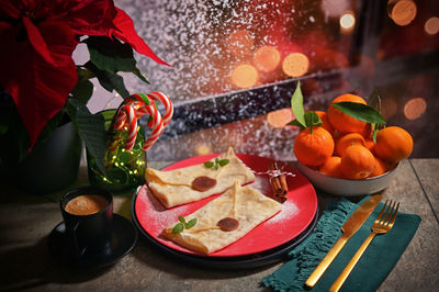 High angle view of food on table