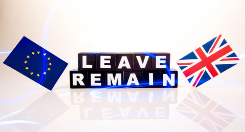 Close-up of flag against blue background