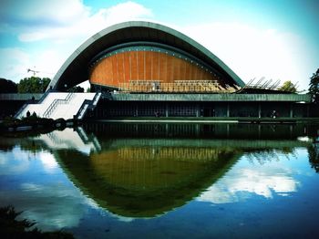 Reflection of built structure in water