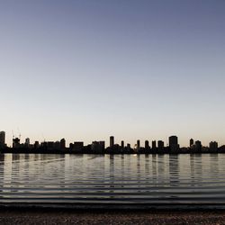 Distant view of skyline seen from beach
