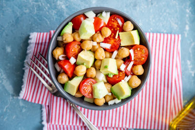 High angle view of salad in plate on table