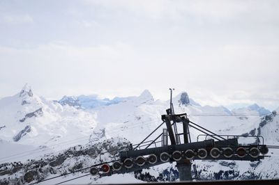 Scenic view of snow covered mountains against sky