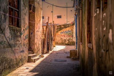 Narrow alley amidst buildings in city