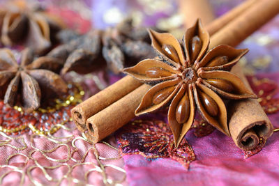 Close-up of star anise and cinnamon