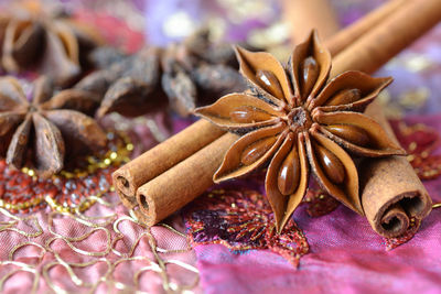Close-up of star anise and cinnamon