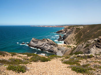 Scenic view of sea against clear sky