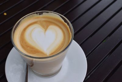 High angle view of cappuccino on table