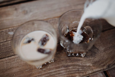 High angle view of ice cream on table