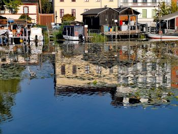 Reflection of buildings in lake