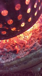 High angle view of meat on barbecue grill