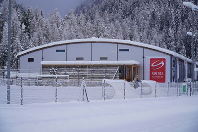 Built structure on snow covered field