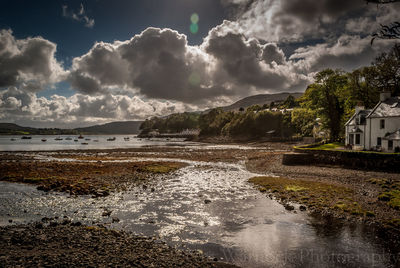 Scenic view of sea against cloudy sky