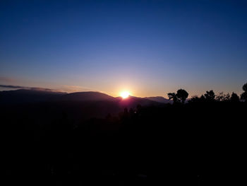 Scenic view of silhouette landscape against clear sky during sunset