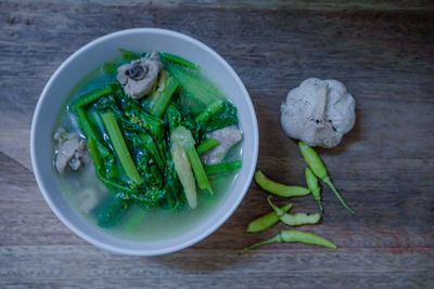 High angle view of vegetables in bowl on table