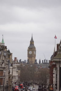 View of buildings in city against cloudy sky