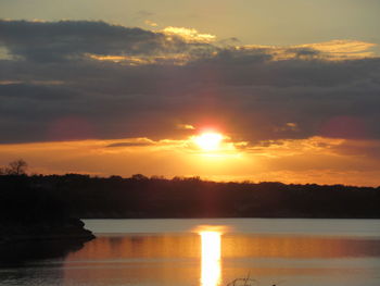 Scenic view of lake against sky during sunset