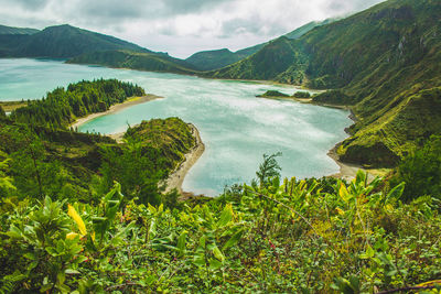 Scenic view of lake against sky