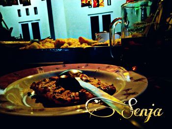 Close-up of food in plate on table