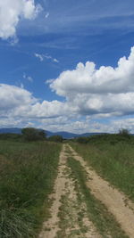 Road amidst agricultural field against sky