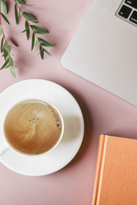 High angle view of coffee on table