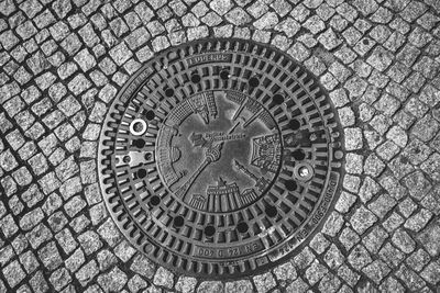 Directly above shot of manhole with text