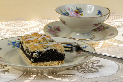 Close-up of cake in plate on table