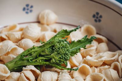 High angle view of vegetables in plate on table