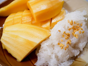 High angle view of fruit in plate