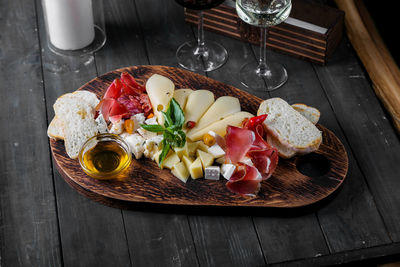 High angle view of food on table