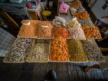 High angle view of food for sale in market