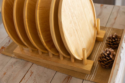 High angle view of bread in bowl on table