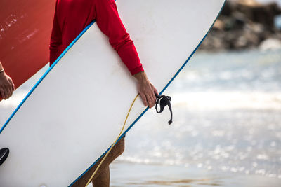 Close-up of surfer on beach