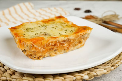 Close-up of bread in plate on table