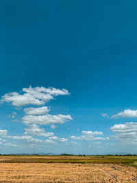 Scenic view of field against blue sky