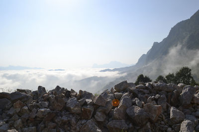 Scenic view of rocks against sky