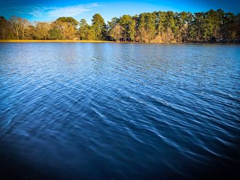 Scenic view of lake against blue sky