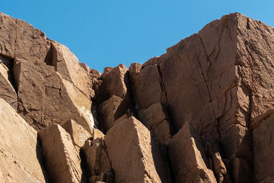 Low angle view of rock formations against sky