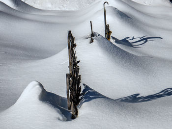 High angle view of snow covered pool