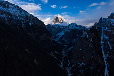 Scenic view of snowcapped mountains against sky