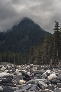 Scenic view of mountain against cloudy sky