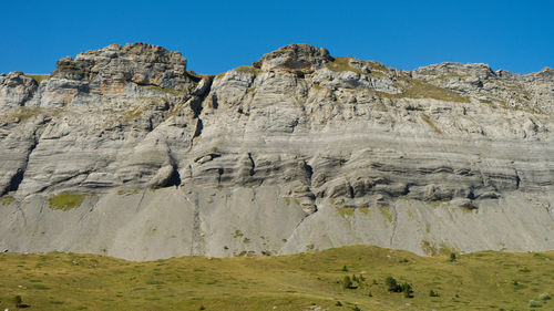 Scenic view of rocky mountains against clear sky